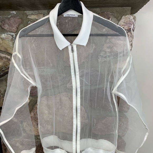 Zara Jackets & Blazers - ZARA White Mesh Track Jacket in Small